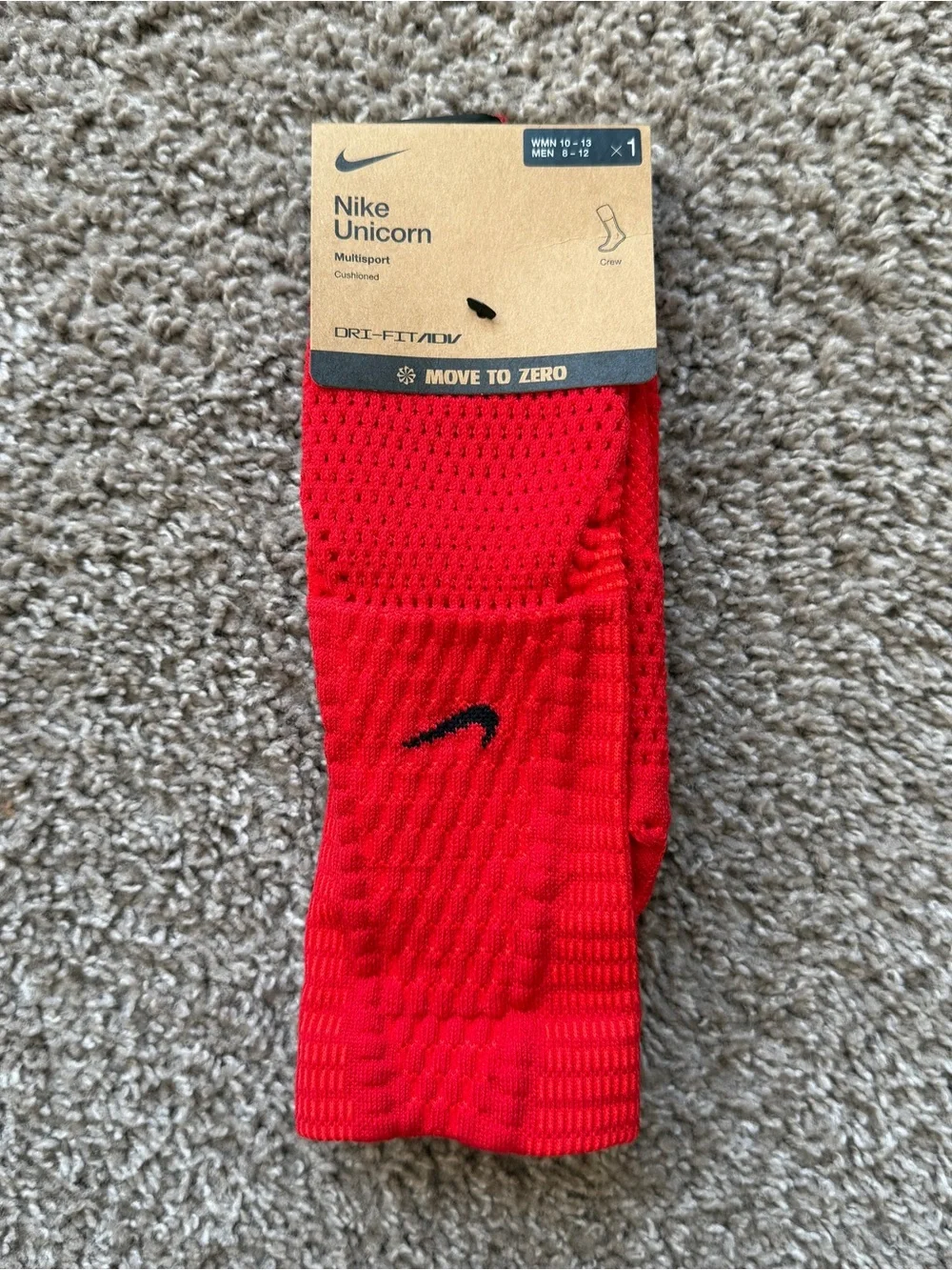 NIKE UNICORN DRI FIT MULTI SPORT CUSHIONED CREW SOCKS SIZE LARGE RED BLACK NEW
